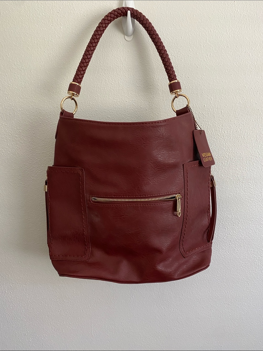 Miztique Braided-Handle Shoulder Bag - Burgundy Red